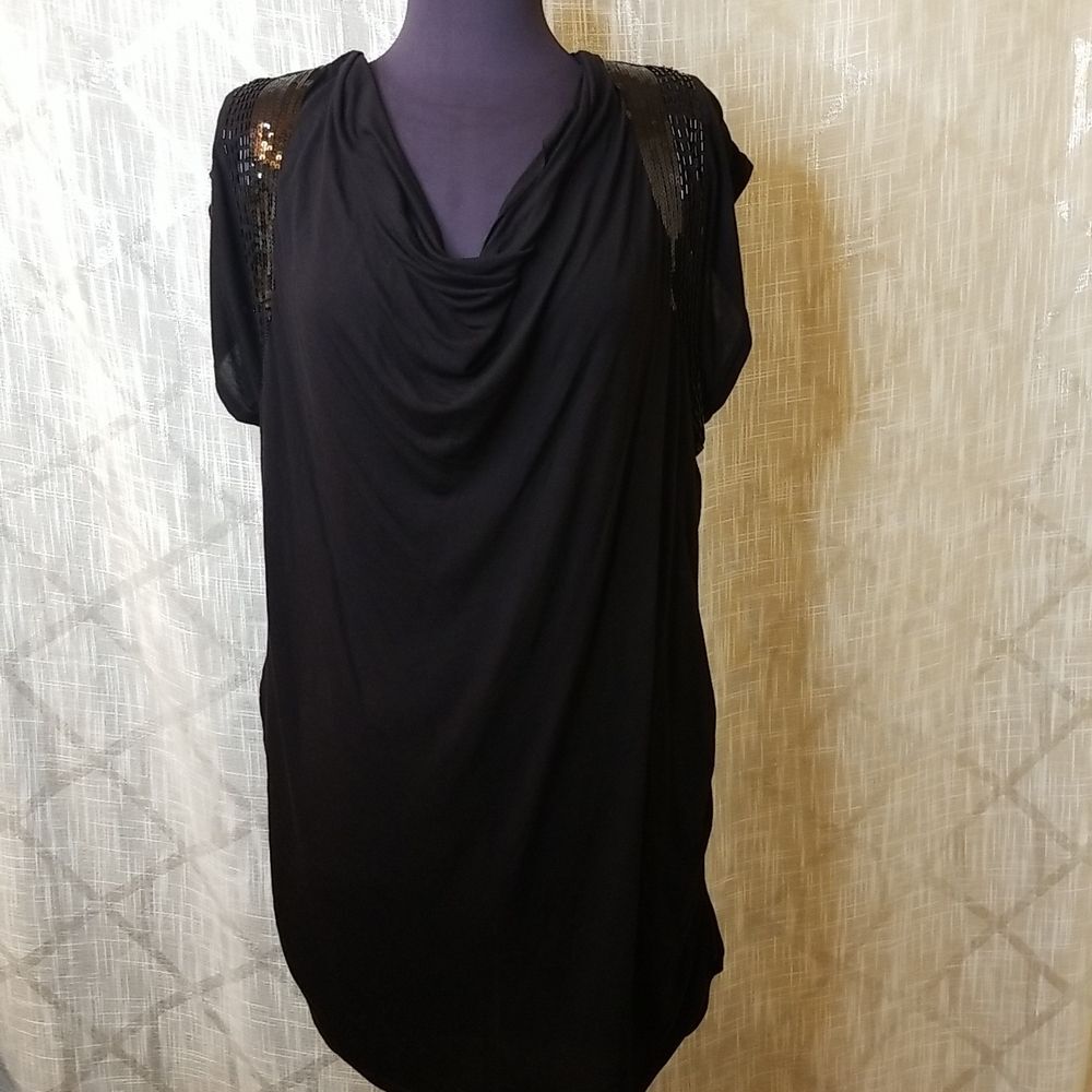 Seven7 Women Top Size 3X 22/24 Black Witchy Embellished Ruched Sequin Goth